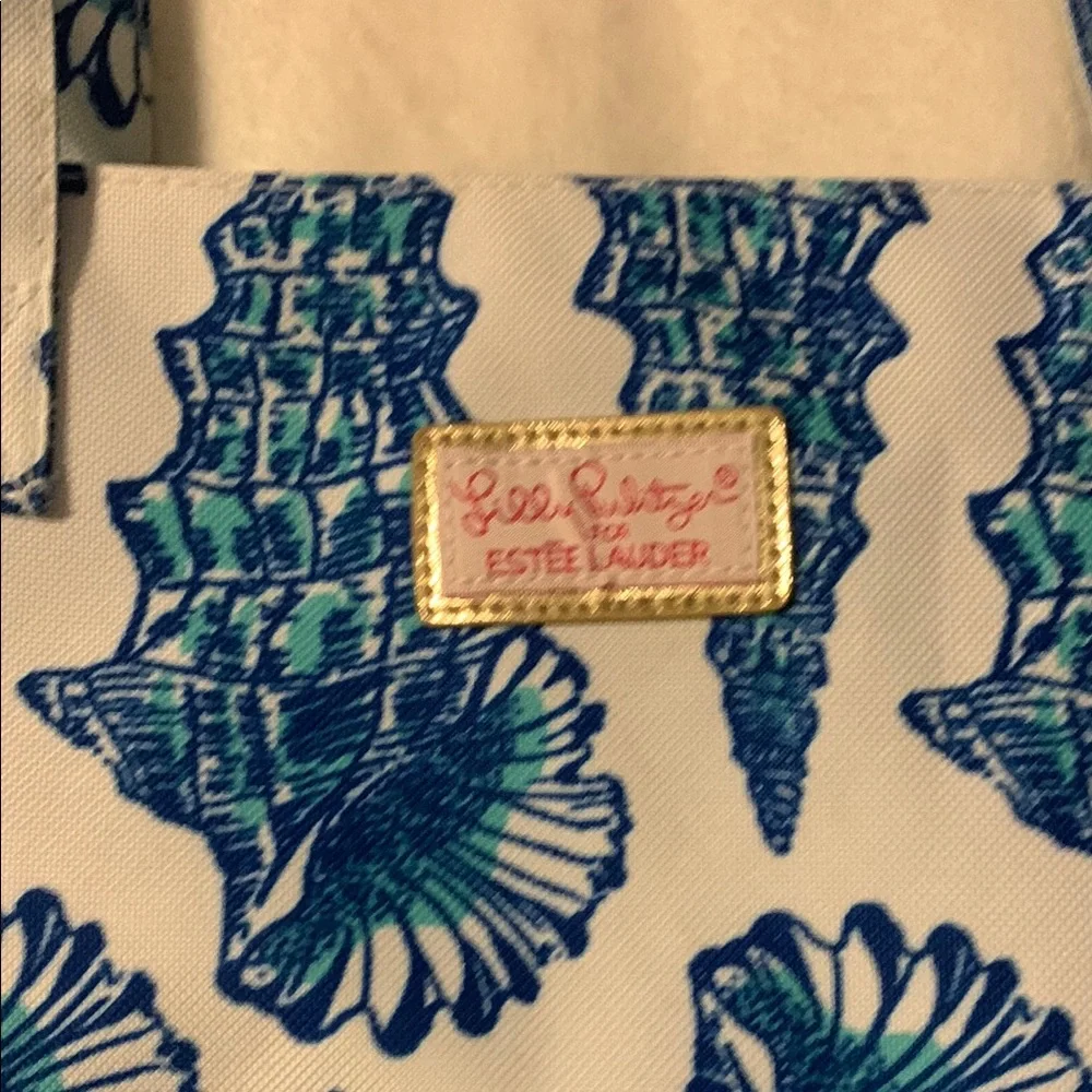 Large Vintage Lilly Pulitzer Blue Seashell Print Tote Bag - Picture 2 of 10